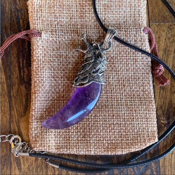 Wolf Tooth Pendant | Mens Crystal Necklace | Boyfriend Gift | Crystals For Men - Picture 1 of 3